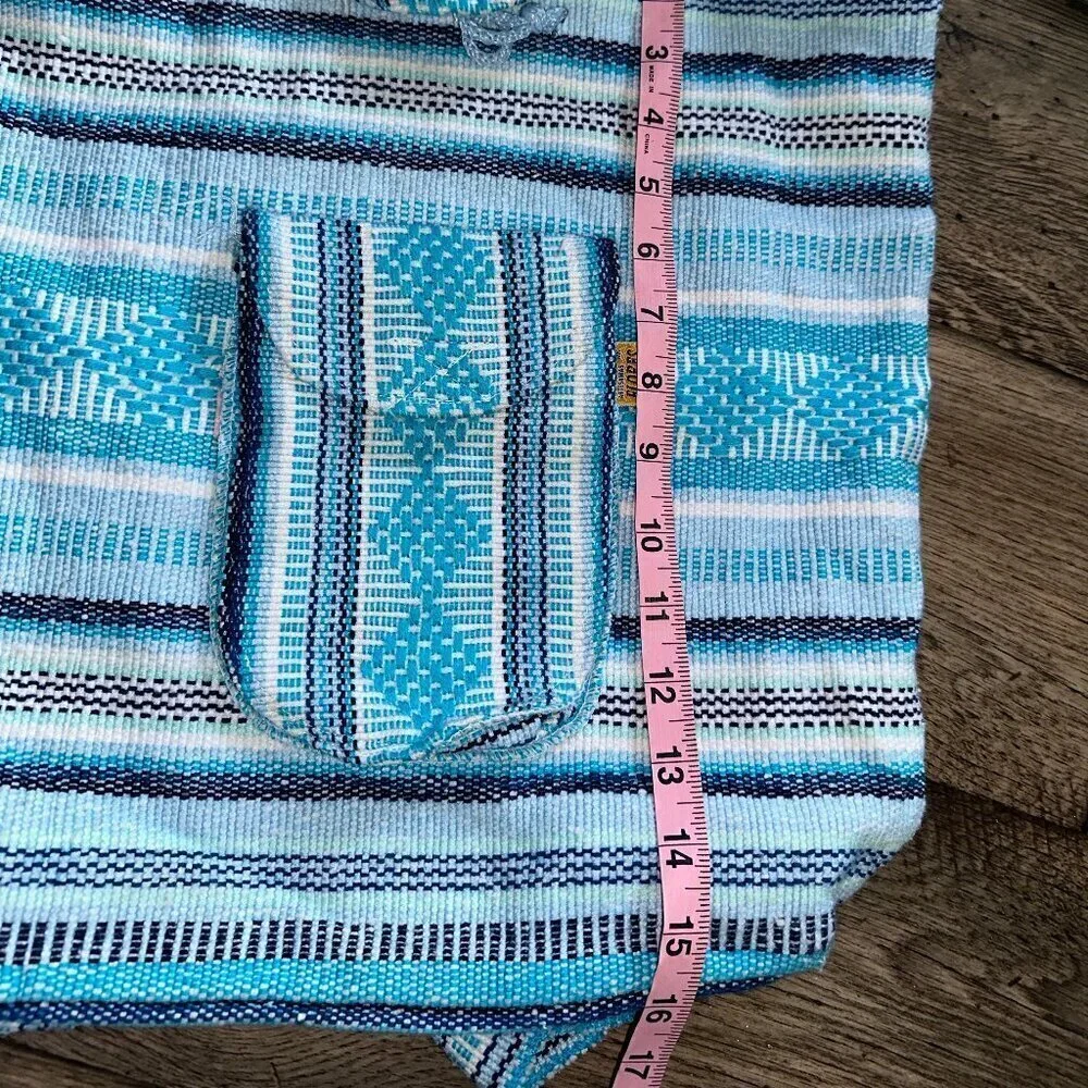 Blue woven striped cotton shoulder bag Indian Style backpack - Picture 7 of 10